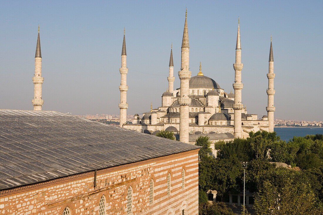 Sultan Ahmet Blue Mosque, View from rooftop of Hotel Imbrahim Pasha, Istanbul, Turkey
