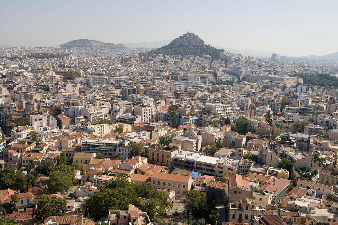 Die Plaka und der Lykavittos, Blick von der Akropolis, Athen, Griechenland