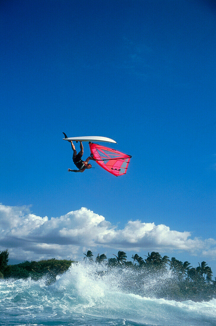 Windsurfer performing a jump, Windsurfing, Sport