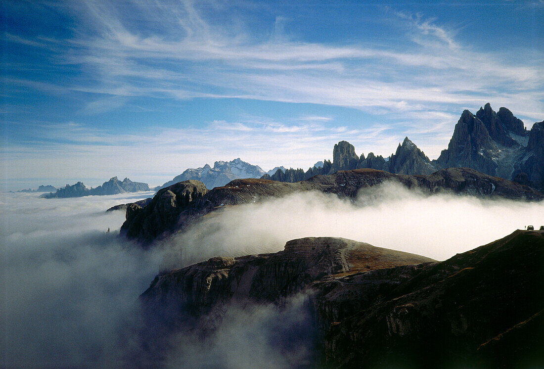 The Dolomites in a sea of clouds, South Tyrol, Italy, Europe