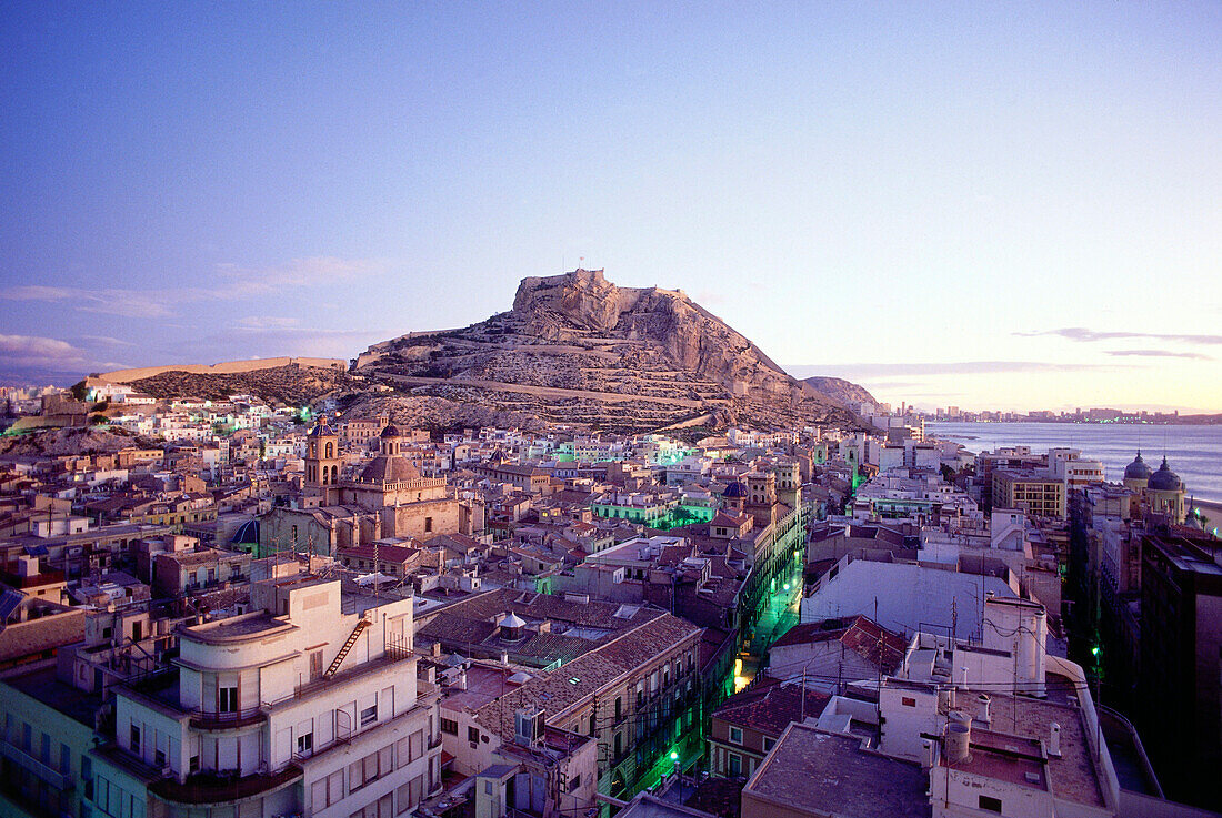 View of Alicante in the evening light, Valencia, Spain, Europe