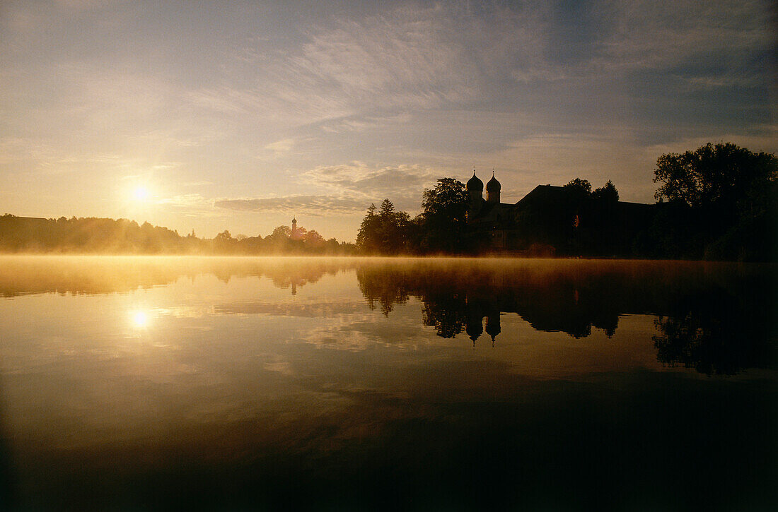 Seeon Monastery in the morning light, Lake Chiemsee, Chiemgau, Bavaria, Germany, Europe