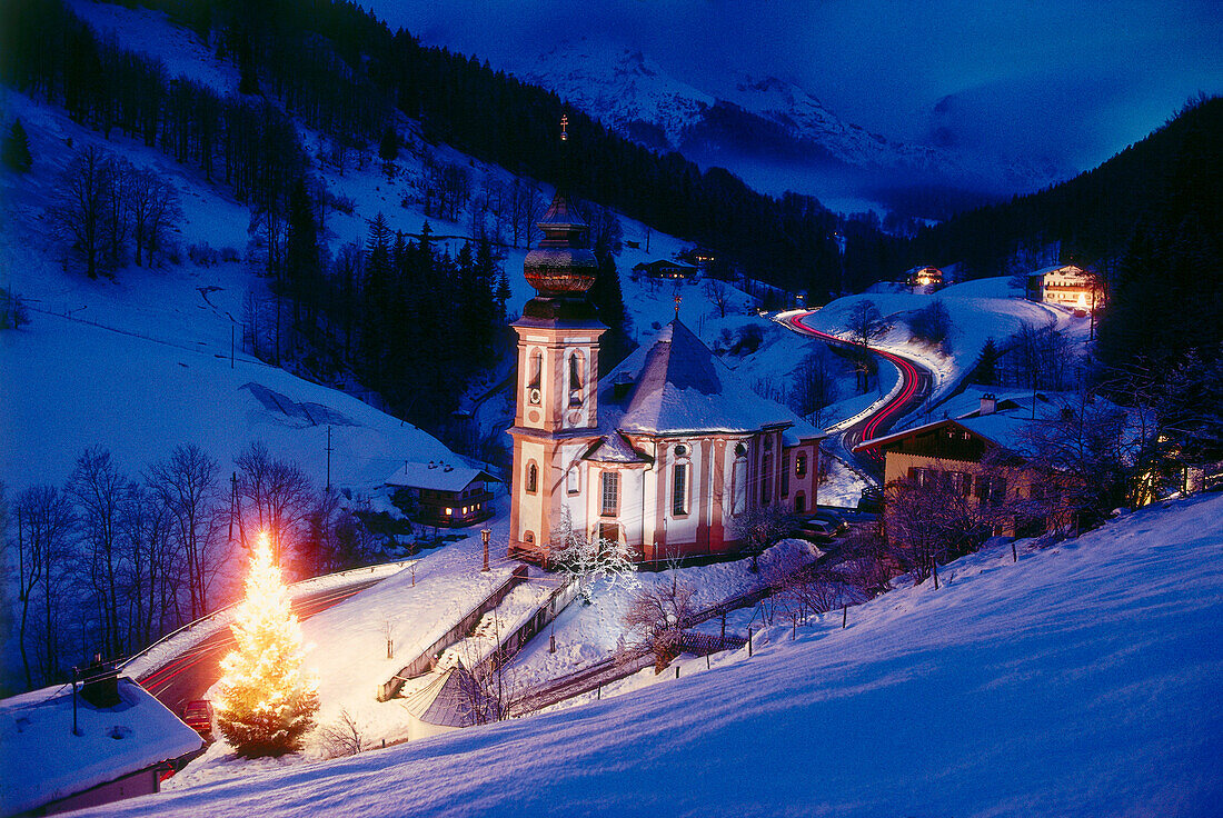 Maria Gern Church in winter, Berchtesgaden, Bavaria, Germany