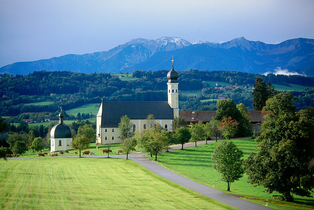 A pilgrimage church in Wilparting, near Irschenberg, Bavaria, Germany, Europe
