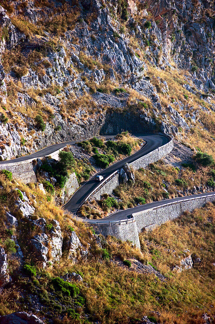 Winding coast road to Sa Calobra, Majorca, Balearic Islands, Spain, Europe