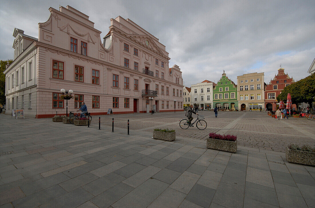 The townhall under a grey cloud cover, Gustrow, Mecklenburg-Western Pomerania, Germany, Europe