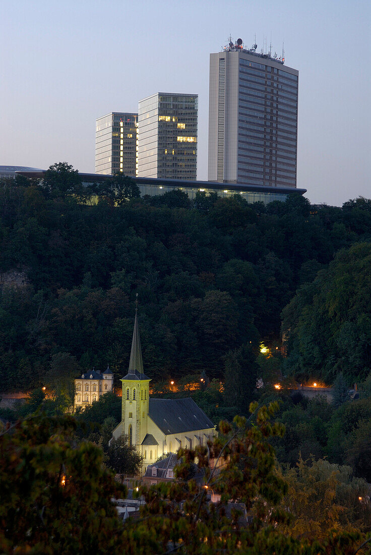 Blick auf den Kirchberg am Abend, Luxemburg, Luxemburg, Europa
