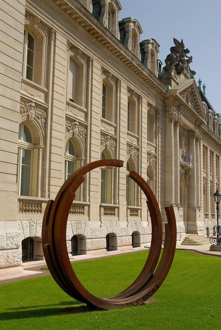 Modern sculpture in front of headquarters of ARCELOR, Luxembourg city, Luxembourg, Europe