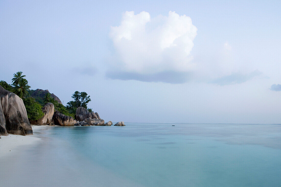 Granite Rocks at Anse Source D'Argent Beach at Dusk, La Digue Island, Seychelles