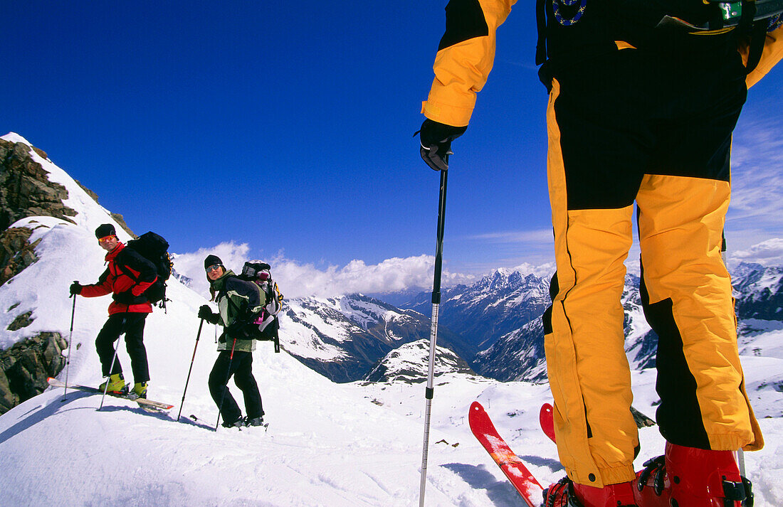 Three people on a skitour, Stubai, Tyrol, Austria