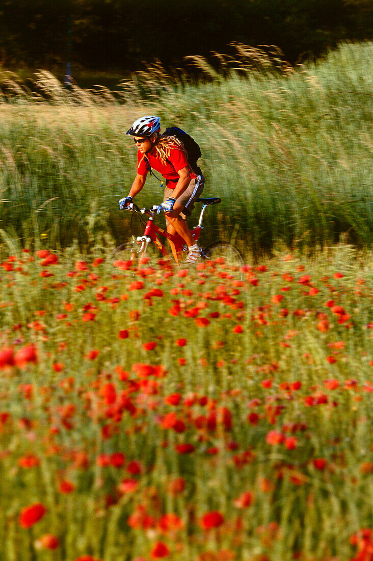 Person on a bike tour, Ardeche, France