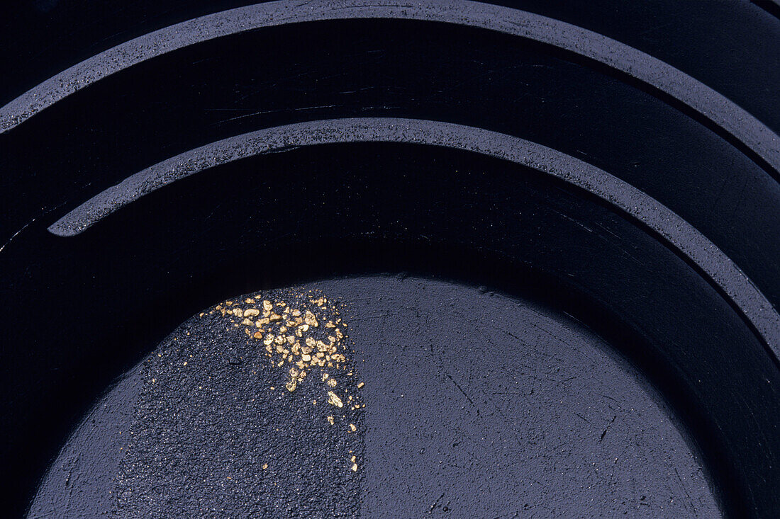 Gold Dust in Goldpan,Gold Prospecting Expeditions, Jamestown, California, USA