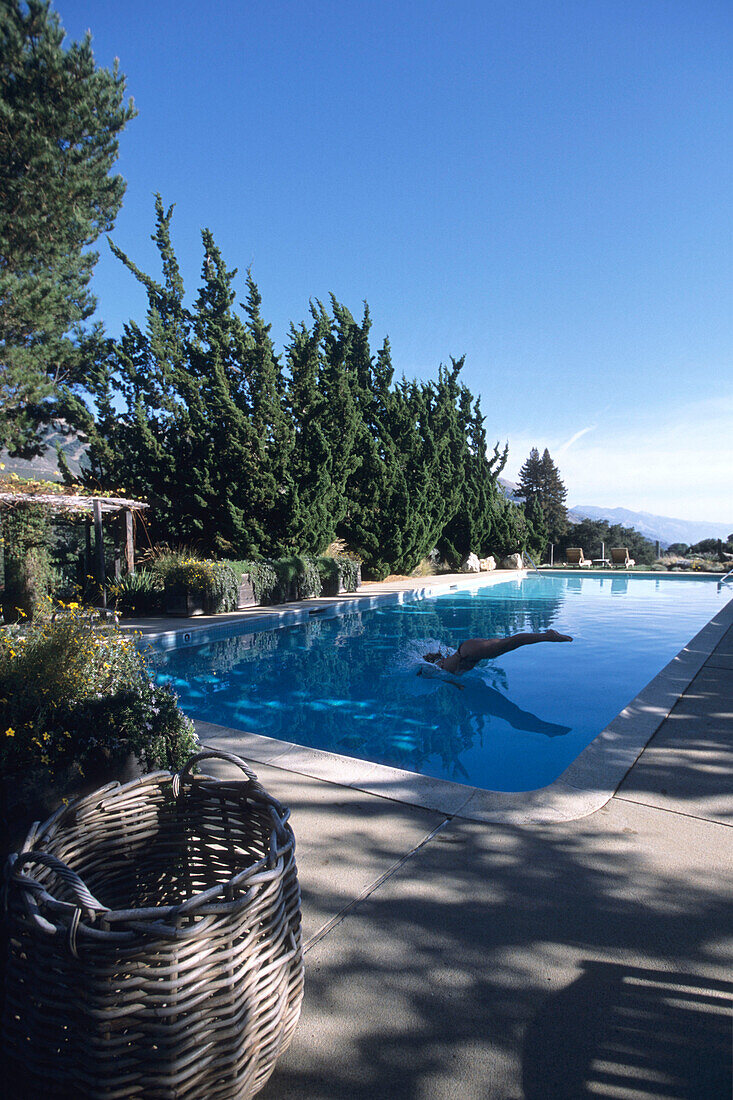 Diving into Swimming Pool, Post Ranch Inn, Big Sur, California, USA