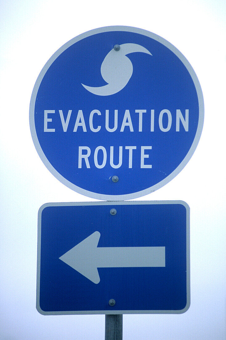 Evakuierungsweg bei Hurricane-Alarm, Schild, Galveston, Texas, USA