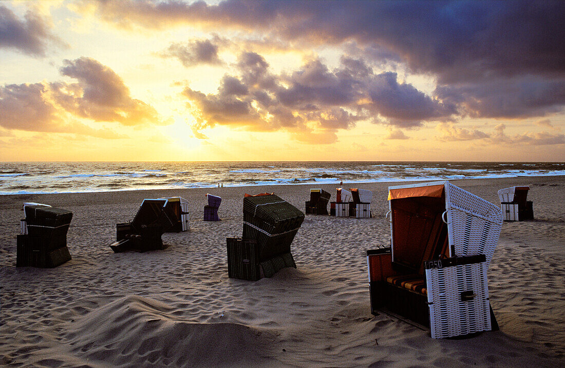 Sunset on the beach, Sylt, Schleswig-Holstein, Germany