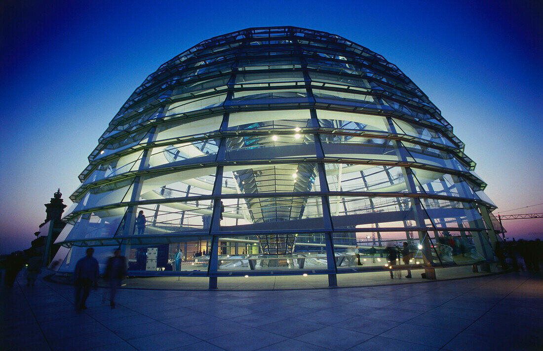 Glass dome, Reichstag building in the evening, Berlin, Germany