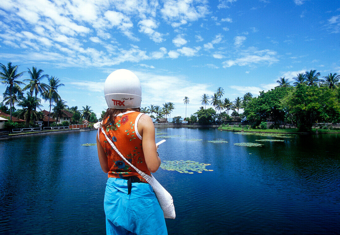 tourist in candi dasa, female, bali, indonesia