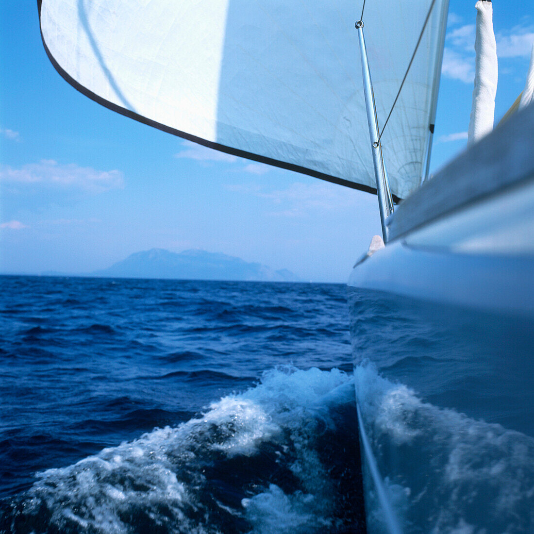 Sailboat cutting through water, Adriatic Sea, Dalmatia, Croatia