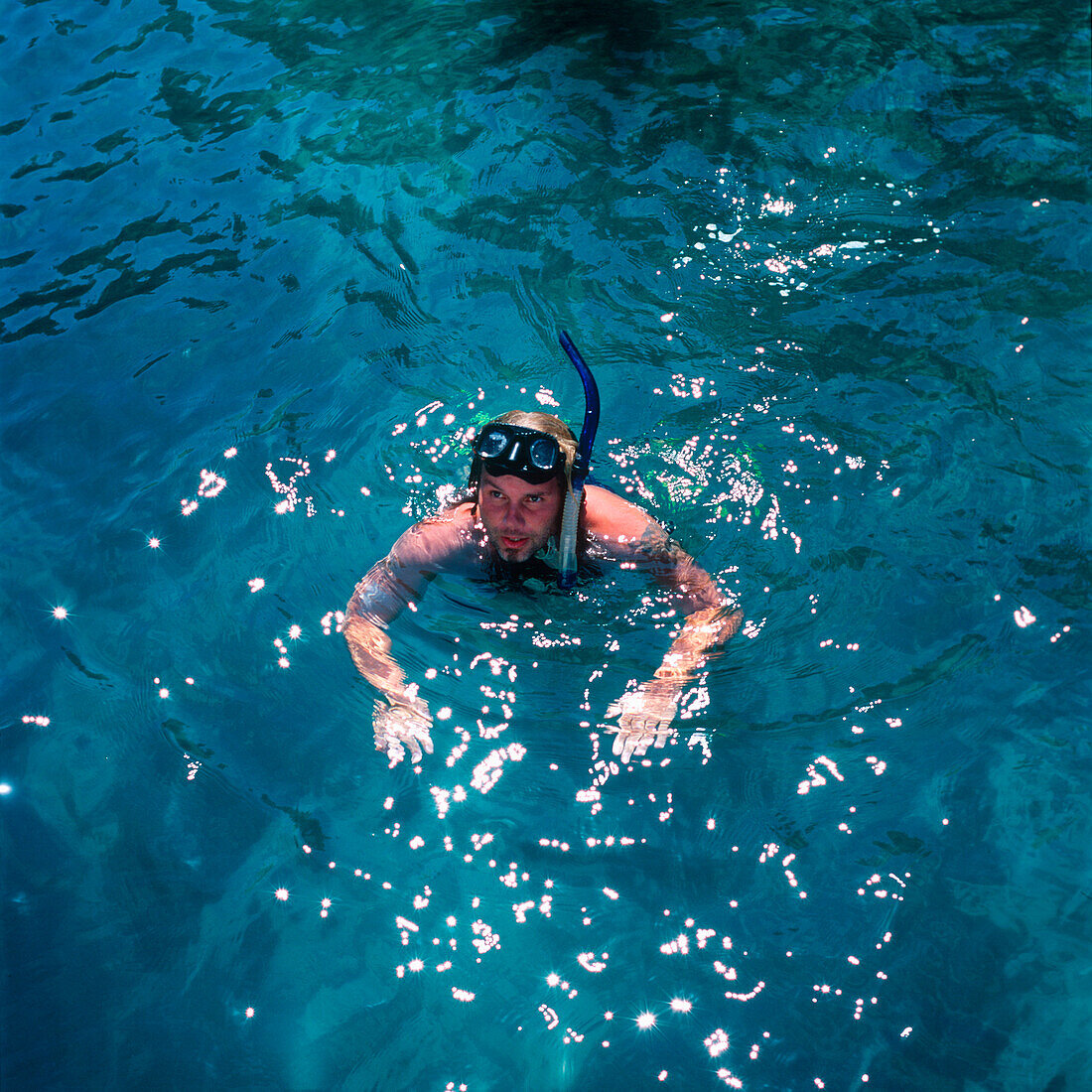 Man with diving goggles in the Adriatic Sea, Dalmatia, Croatia