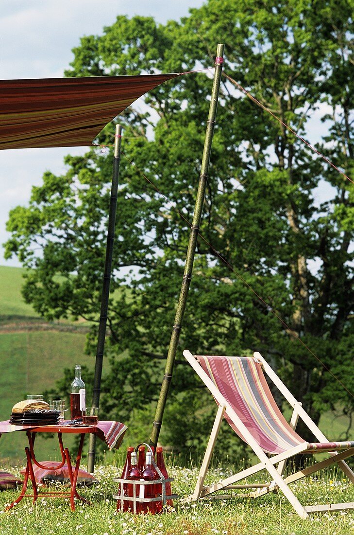 A picnic under an awning