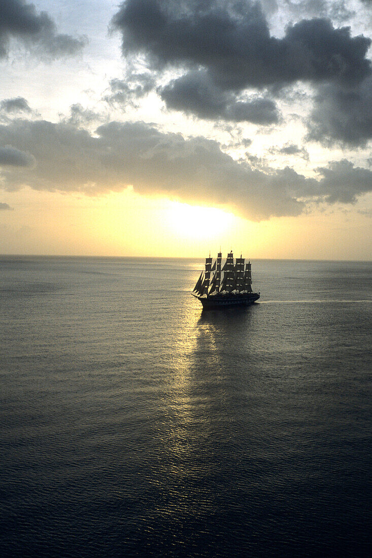 Aerial Photo of Royal Clipper at Sunset, Near Soufriere, St. Lucia, Carribean
