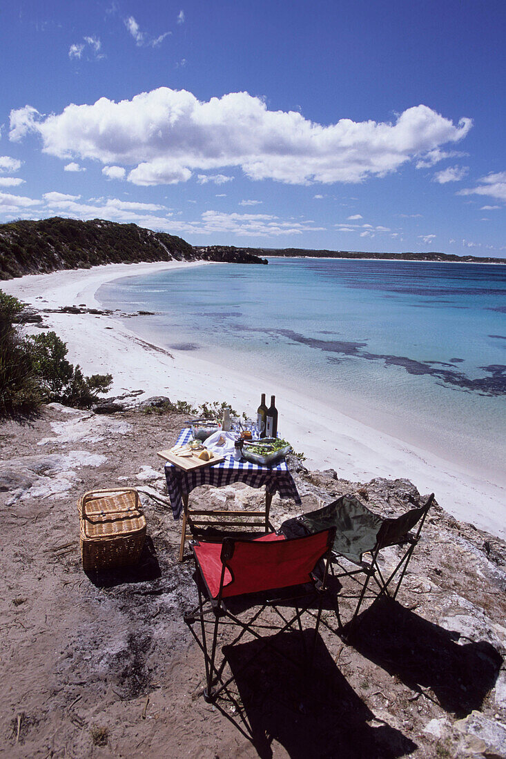 Ein Picknick in der Vivionne Bucht, Kangaroo Island, Südaustralien, Australien