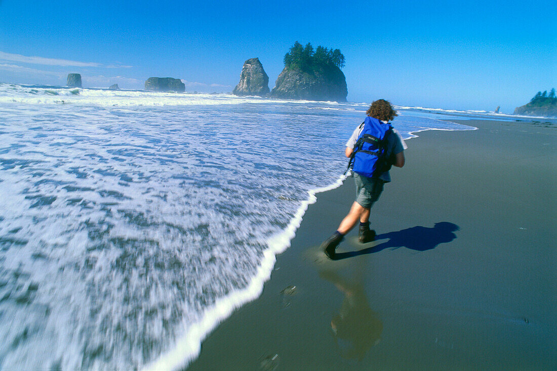 Wanderer, Second Beach bei La Push, Olympic National Park, Washington, USA