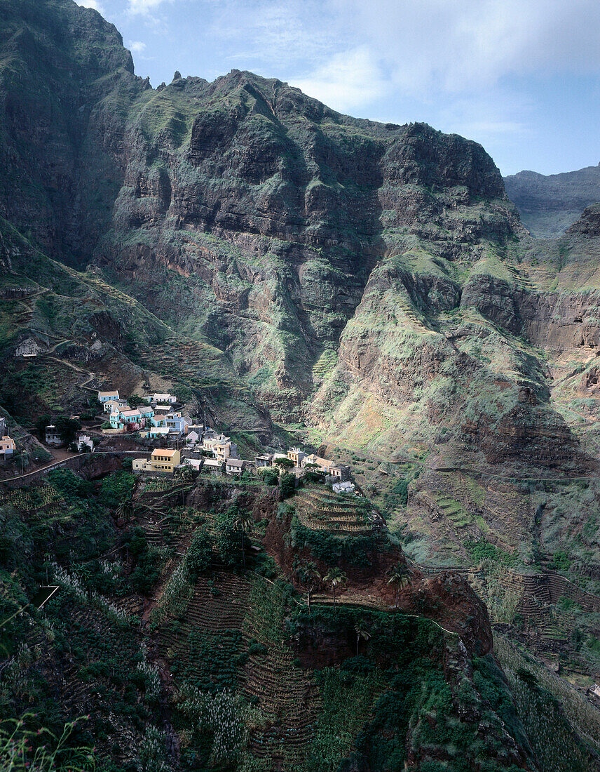 Fontainhas, mountain, village, north-east coast, Island of Santo Antao, Cape Verde Islands/Cabo Verde