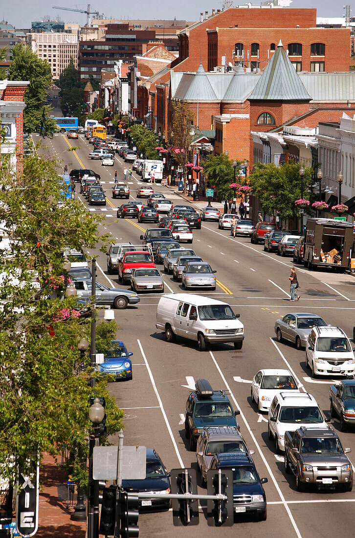 Cars on a street in Georgetown, Washington DC, America, USA