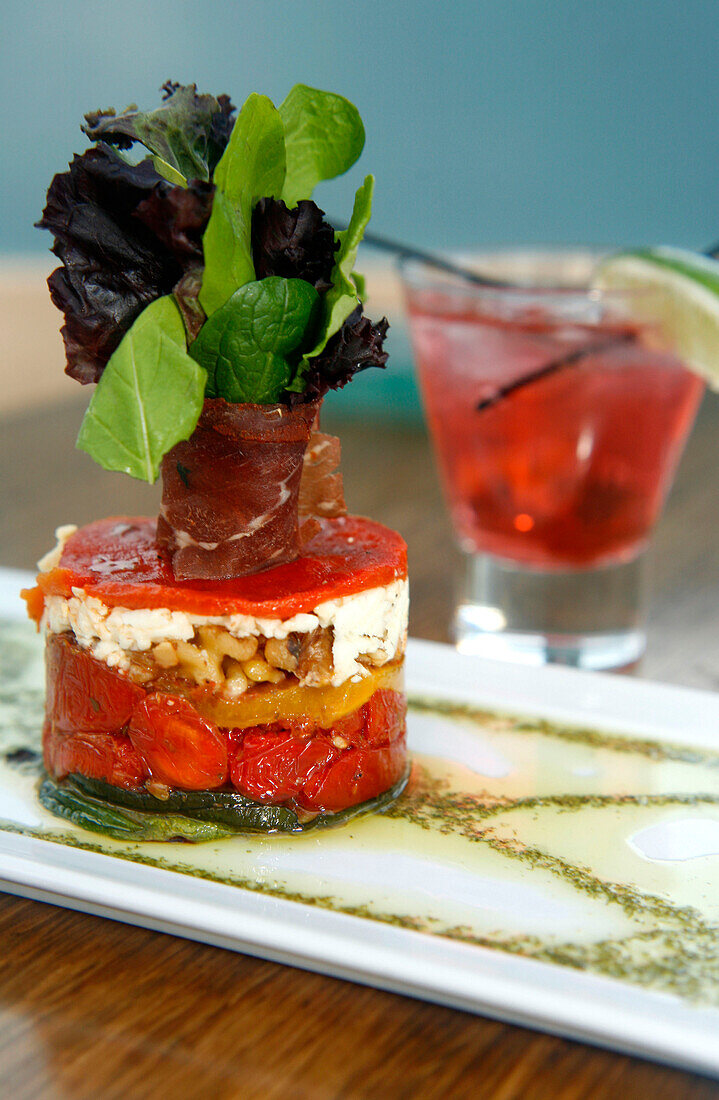 Close up of a gourmet dish at Tabaq Restaurant, Washington DC, United States, USA