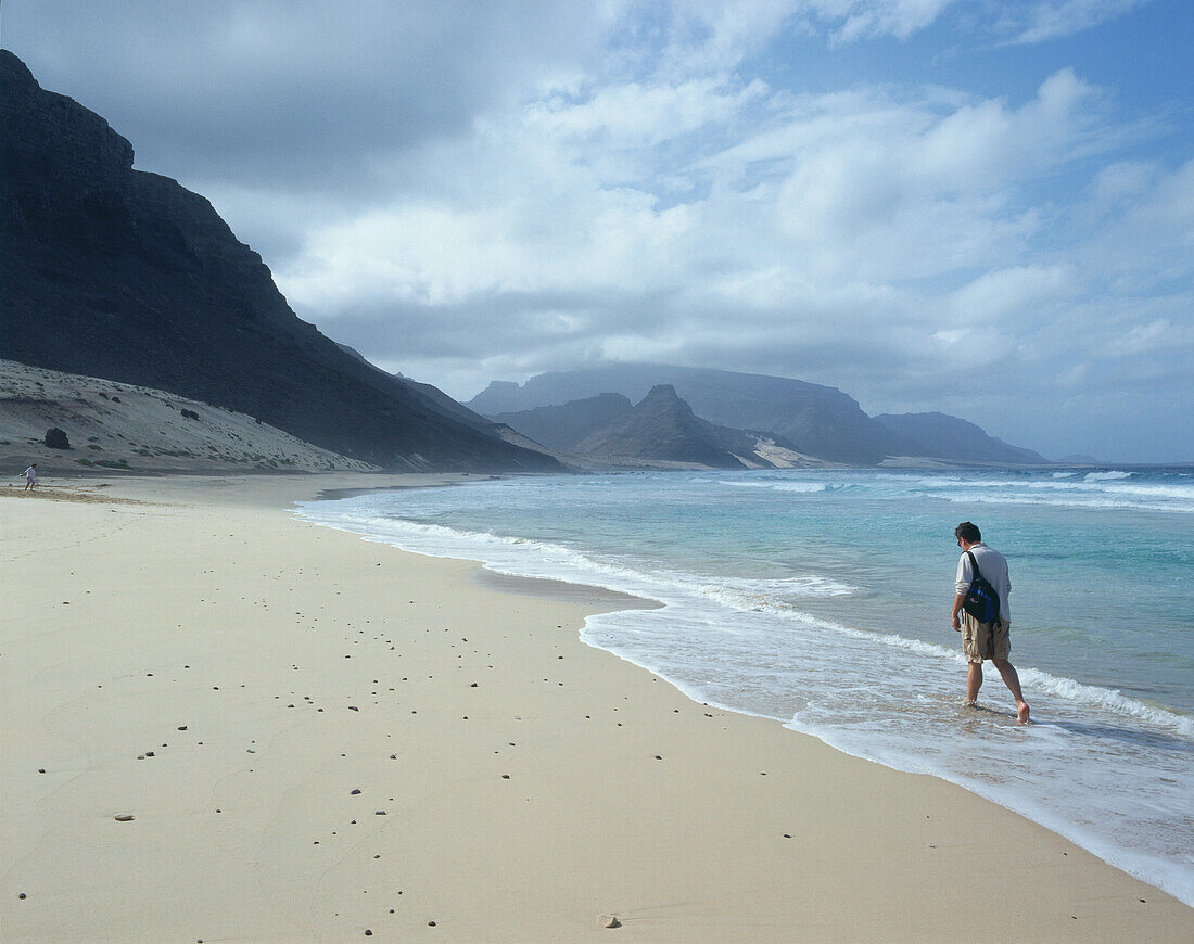 Walking on Beach Praia Grande, north of Calhau, Island of Sao Vicente, Cape Verde Islands, Capo Verde