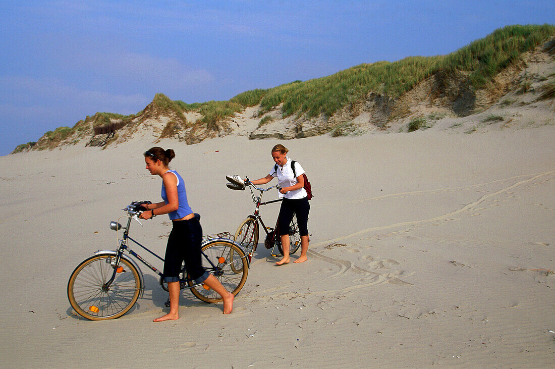 Girls on beach, East Frisian Island, Lower Saxony, Germany, Europe