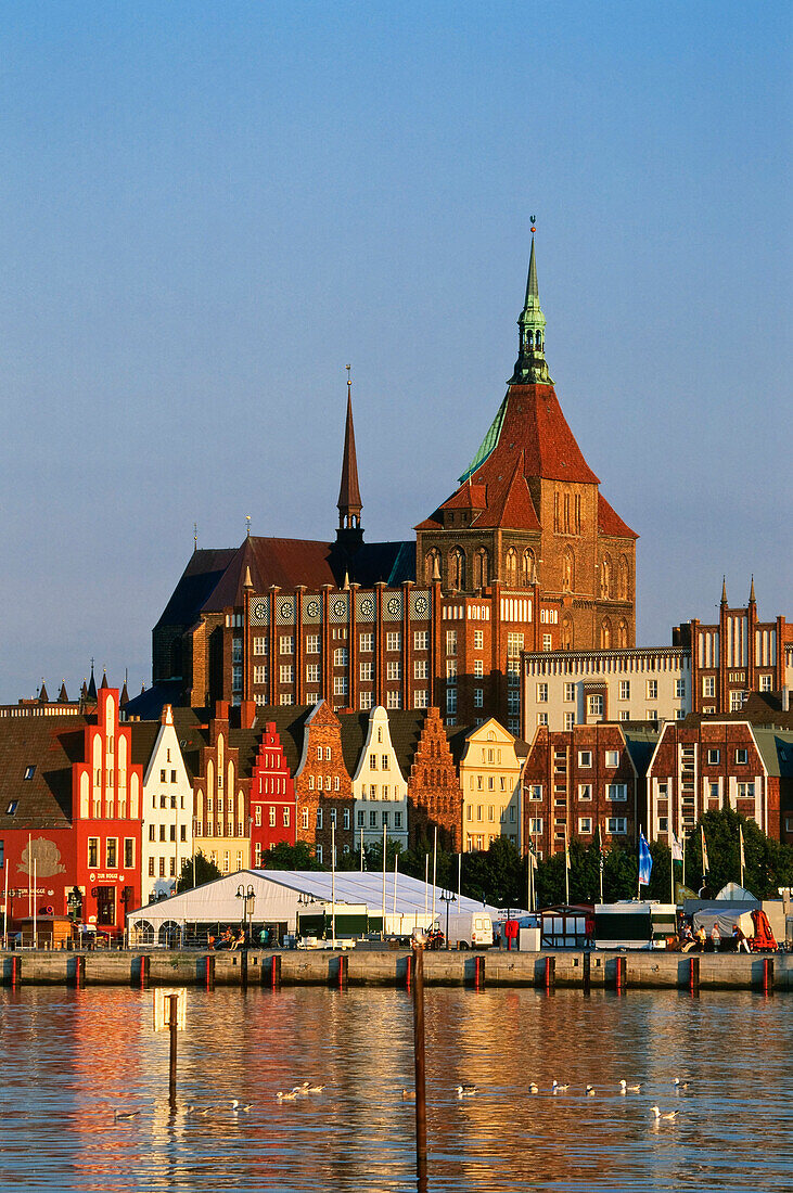 Marienkirche and houses of Wokrenter Street, Rostock, Schleswig-Holstein, Germany, Europe