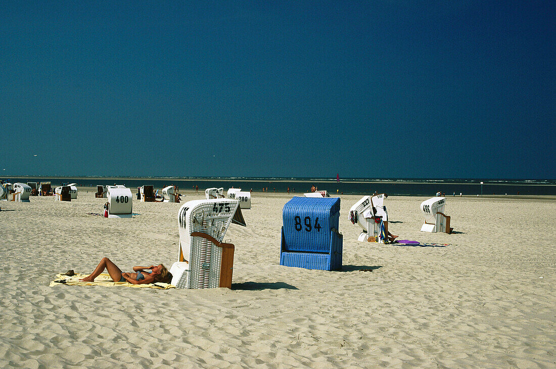 Beach chairs, East Frisia, Lower Saxony, Germany