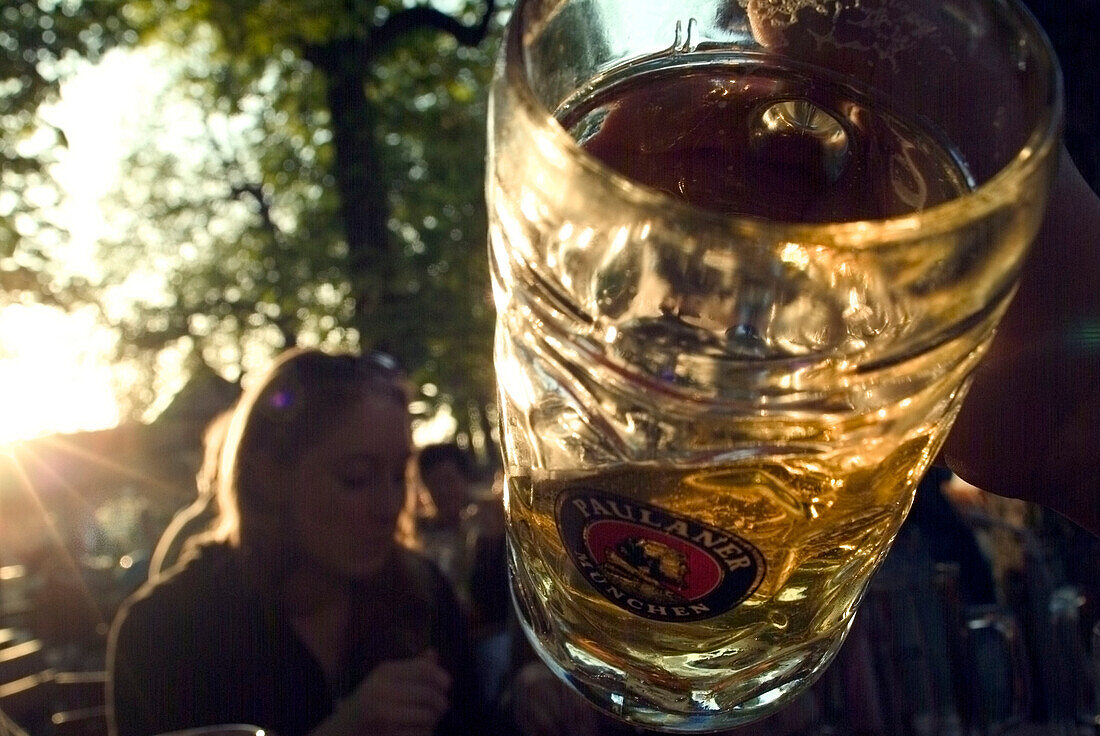 Paulaner Beergarden, Nockerberg, Munich, Bavaria, Germany, Beer, People, Sun, Mass, drink, Travel