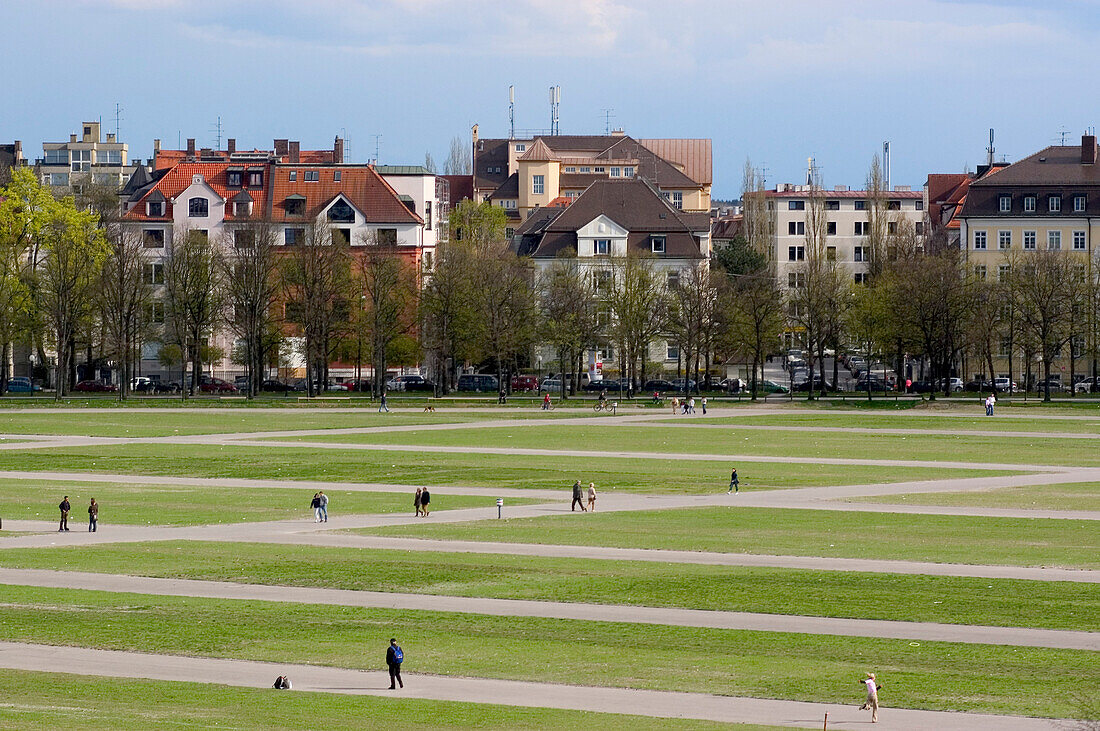 People strolling over Theresienwiese, Munich, Bavaria, Germany