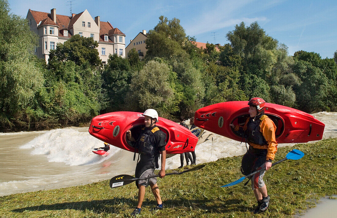 Kayaking on the River Isar, Munich, Bavaria, Germany, Travel, Summer