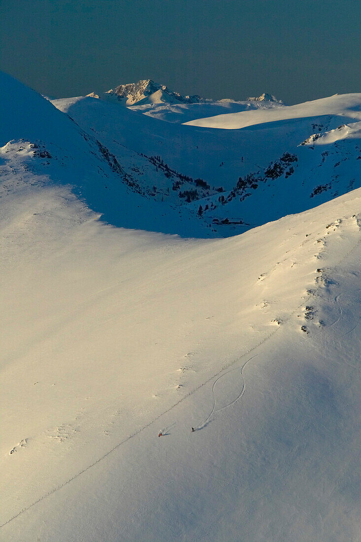 Men, Skier, Snowboarder, Snowy Mountains, Falkertsee, Carinthia, Austria