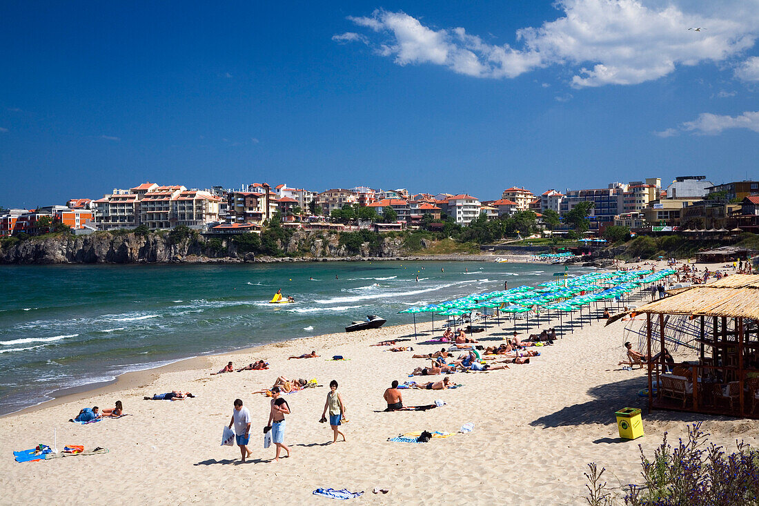 People on the beach, Sosopol, Black Sea, Bulgaria, Europe