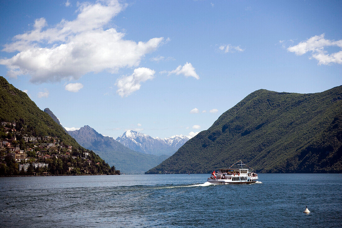 Excursion boat on Lake Lugano, Lugano, Ticino, Switzerland