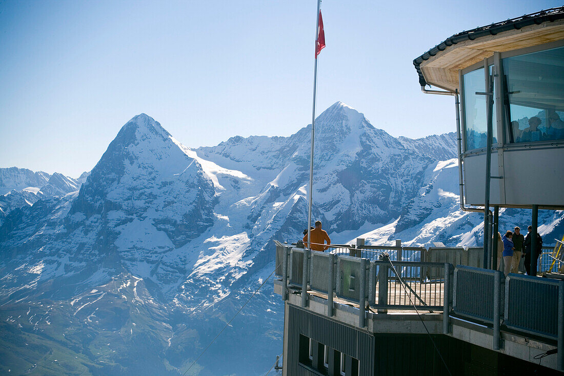 Piz Gloria and top station of the Schilthornbahn, location for James Bond novel and film, Schilthorn 2970 m, near Muerren, Bernese Oberland, Canton of Bern, Switzerland