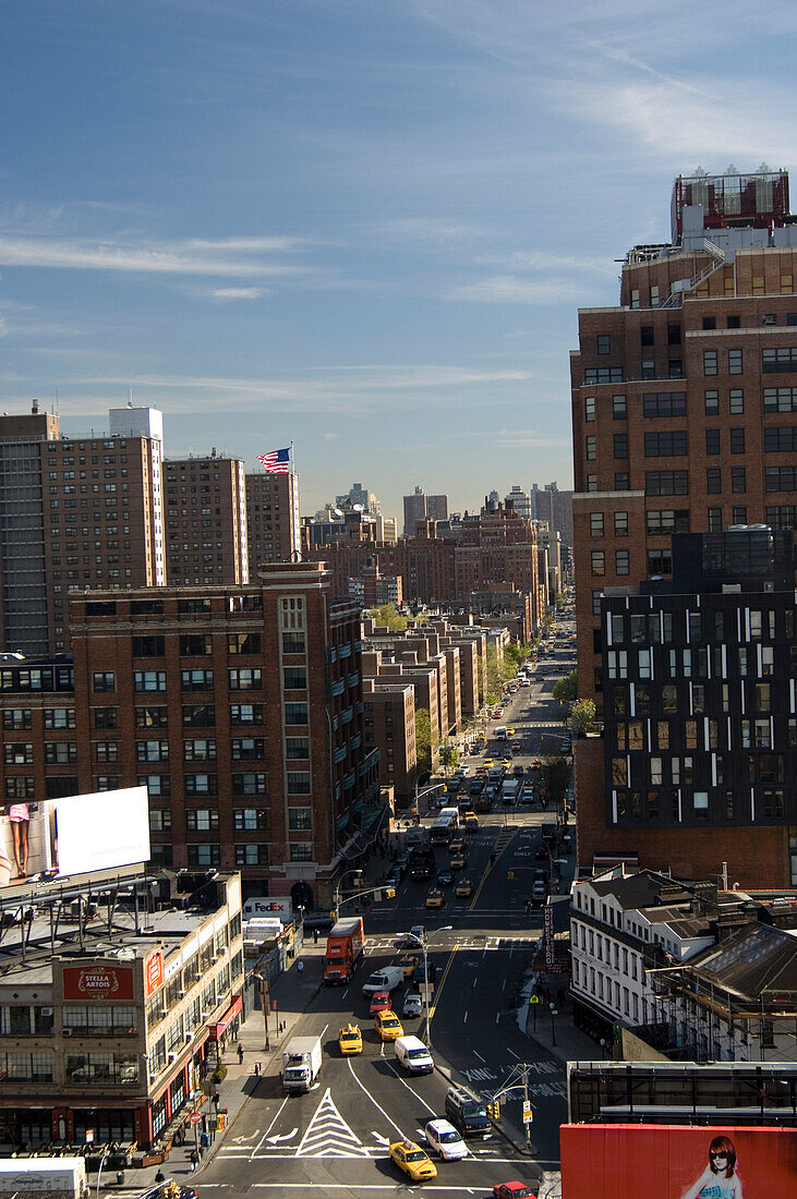 Blick vom Gansevoort Hotel auf 9th Avenue, Manhattan, New York