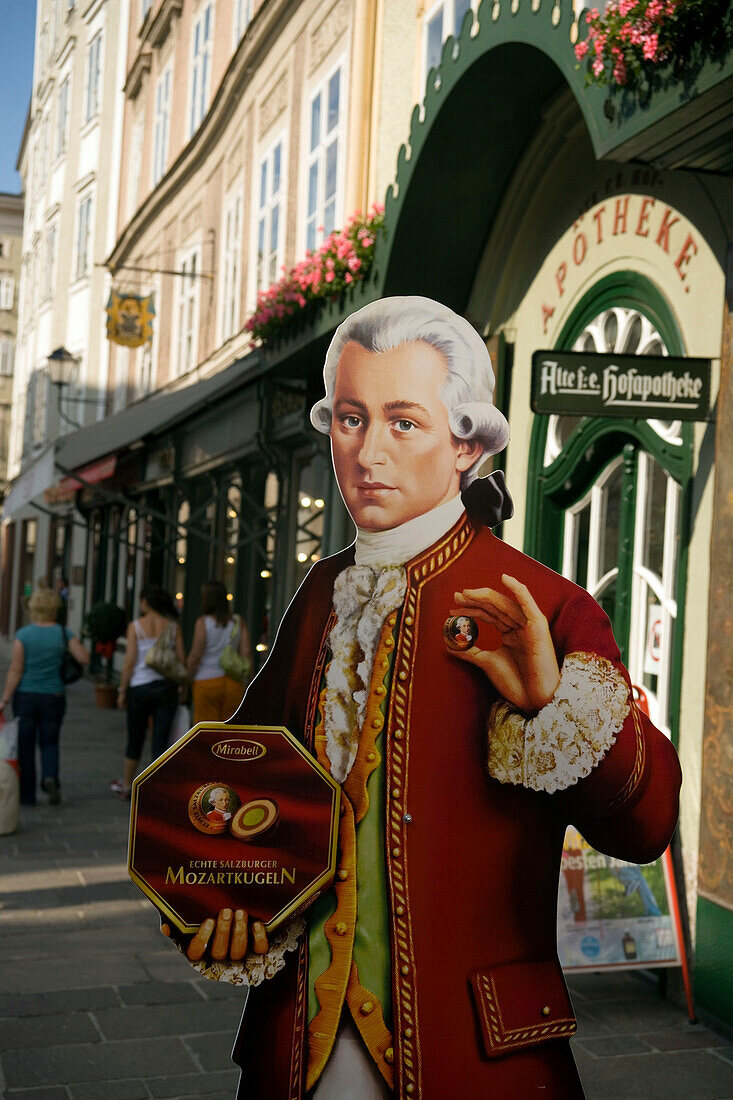 Mozartkugeln offered card board Morzart, Old Market, Salzburg, Salzburg, Austria