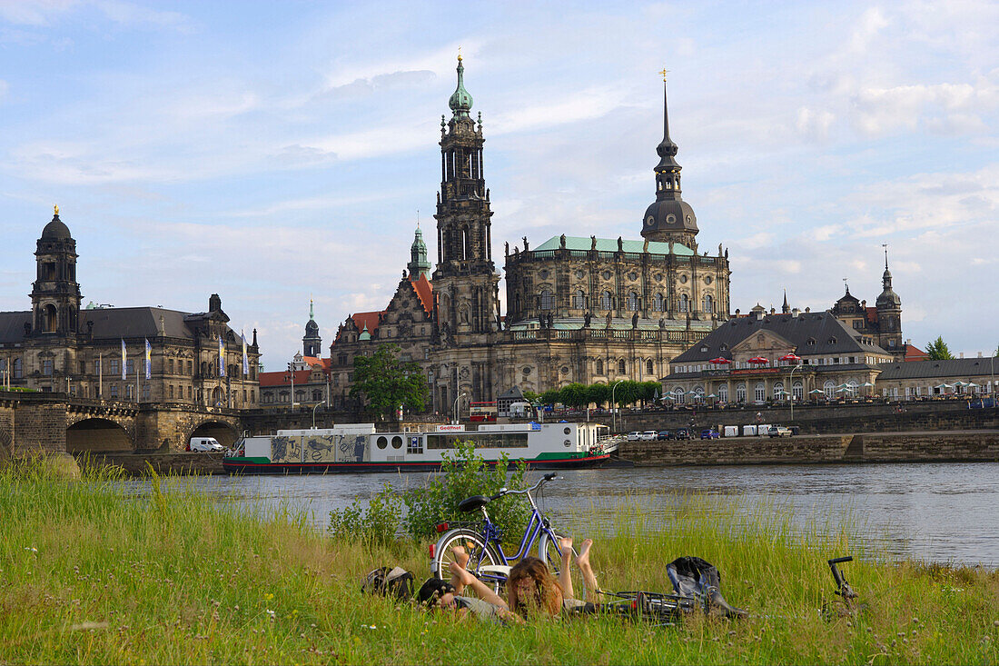 View over river Elbe to Old Town, Dresden, Saxony, Germany