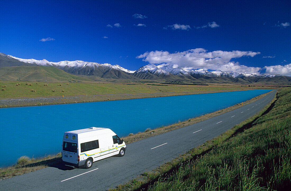 Canal of the Waitaki river system and the southern alps, New Zealand