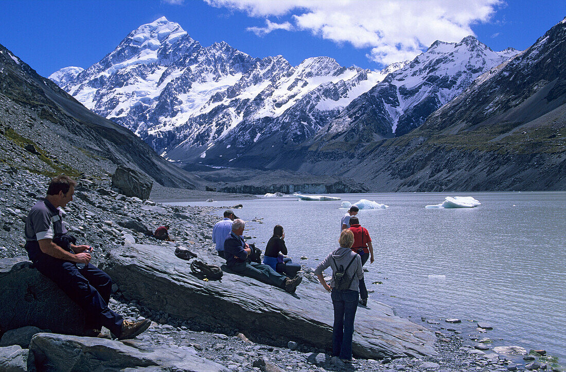 Glacial Lake in Hooker Valley and Mount Cook