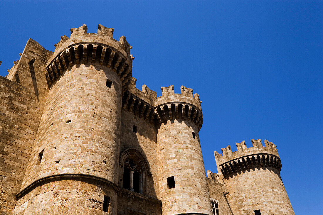 Main entrance of the Palace of the Grandmaster, built during  the 14th century, Rhodes Town, Rhodes, Greece, (Since 1988 part of the UNESCO World Heritage Site)