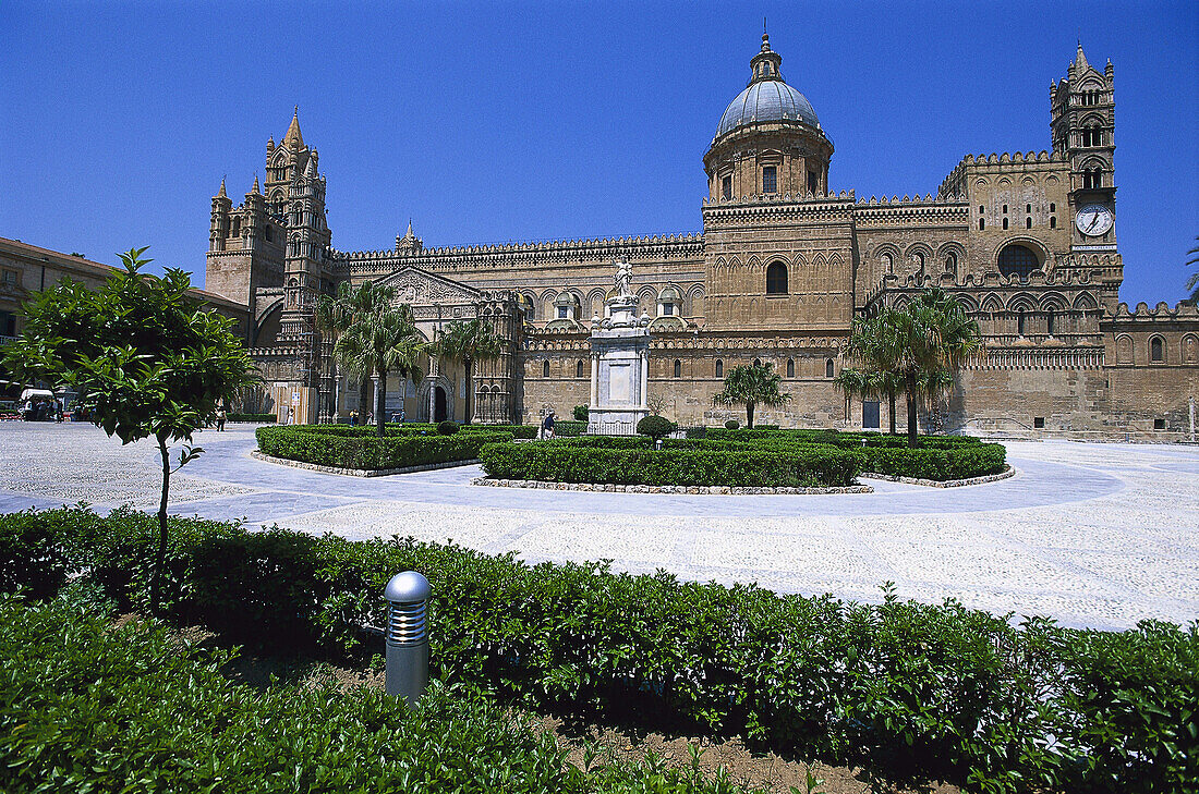 Cathedral under blue sky, Palermo, Sicily, Italy, Europe