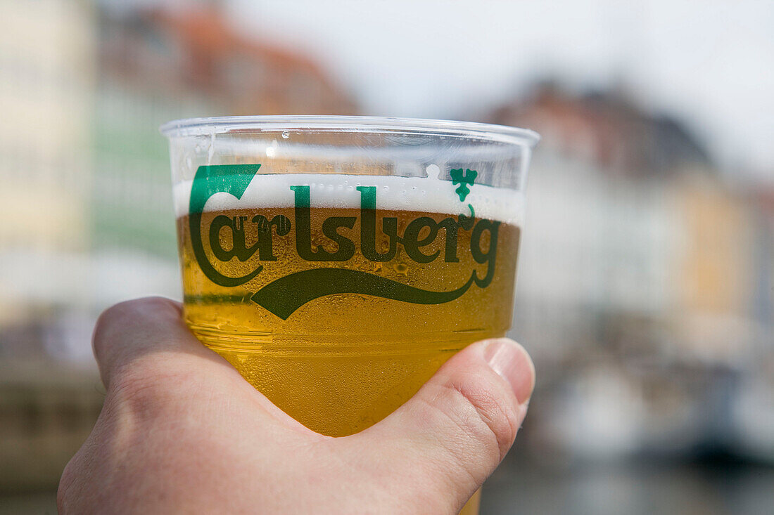 Cold Carlsberg in Hand, Aboard DFDS Canal Tour Sightseeing Boat, Nyhavn, Copenhagen, Denmark