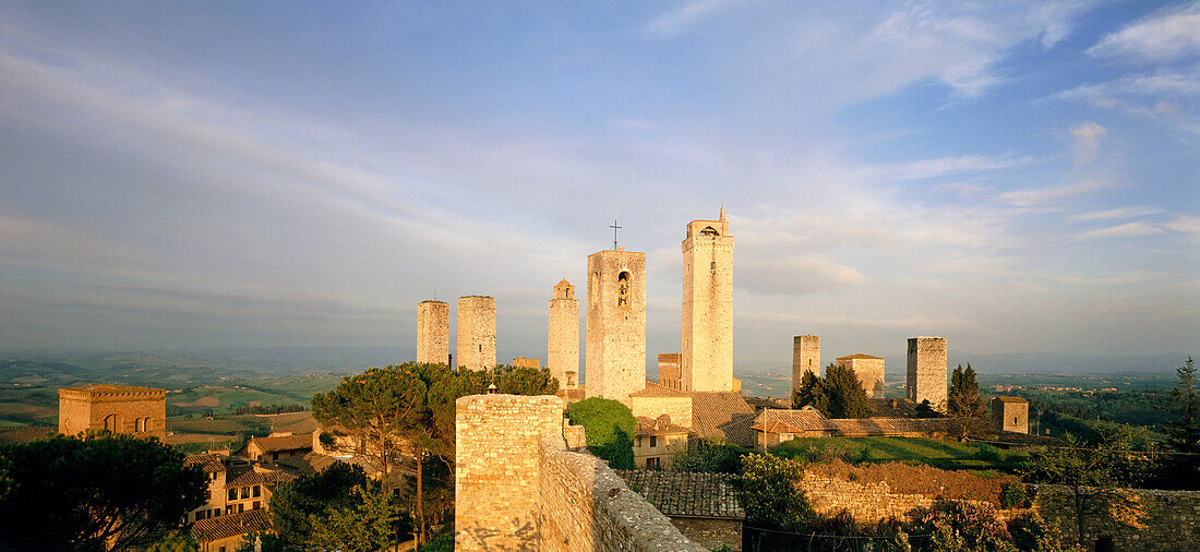 Towers of San Gimignano and countryside, San Gimignano, Tuscany, Italy